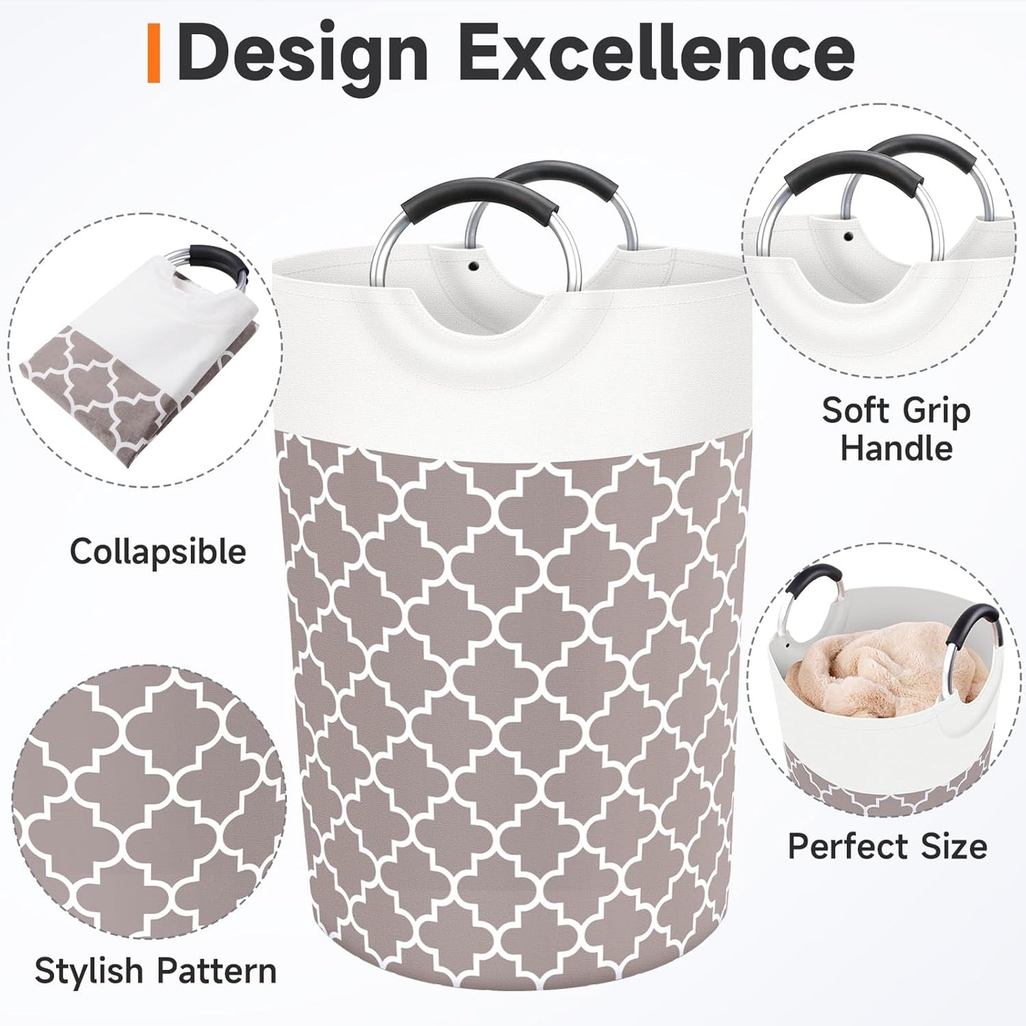 Large Laundry Basket Laundry Hamper Bag Washing Bin Clothes Bag Collapsible Tall With Handles Waterproof Travel Bathroom College Essentials Storage For College Dorm, Family (Khaki)115L