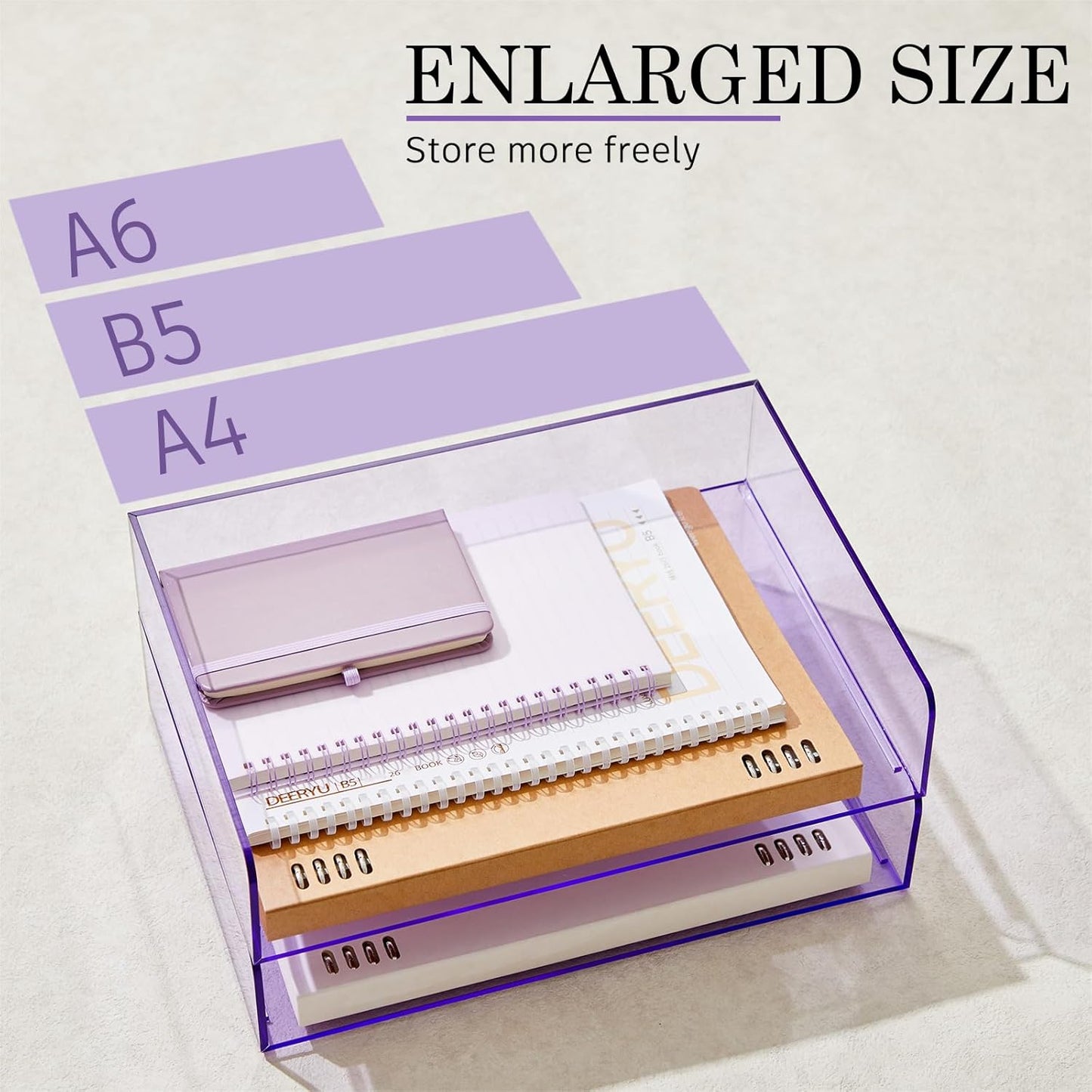 Harloon 4 Tier Acrylic Paper Tray 12.4 x 8.7 x 2.7 Inches Stackable Letter Clear Organizer No Need to Assemble Acrylic Paper File Organizer for Office Workspace Desktop Storage (Transparent Purple)