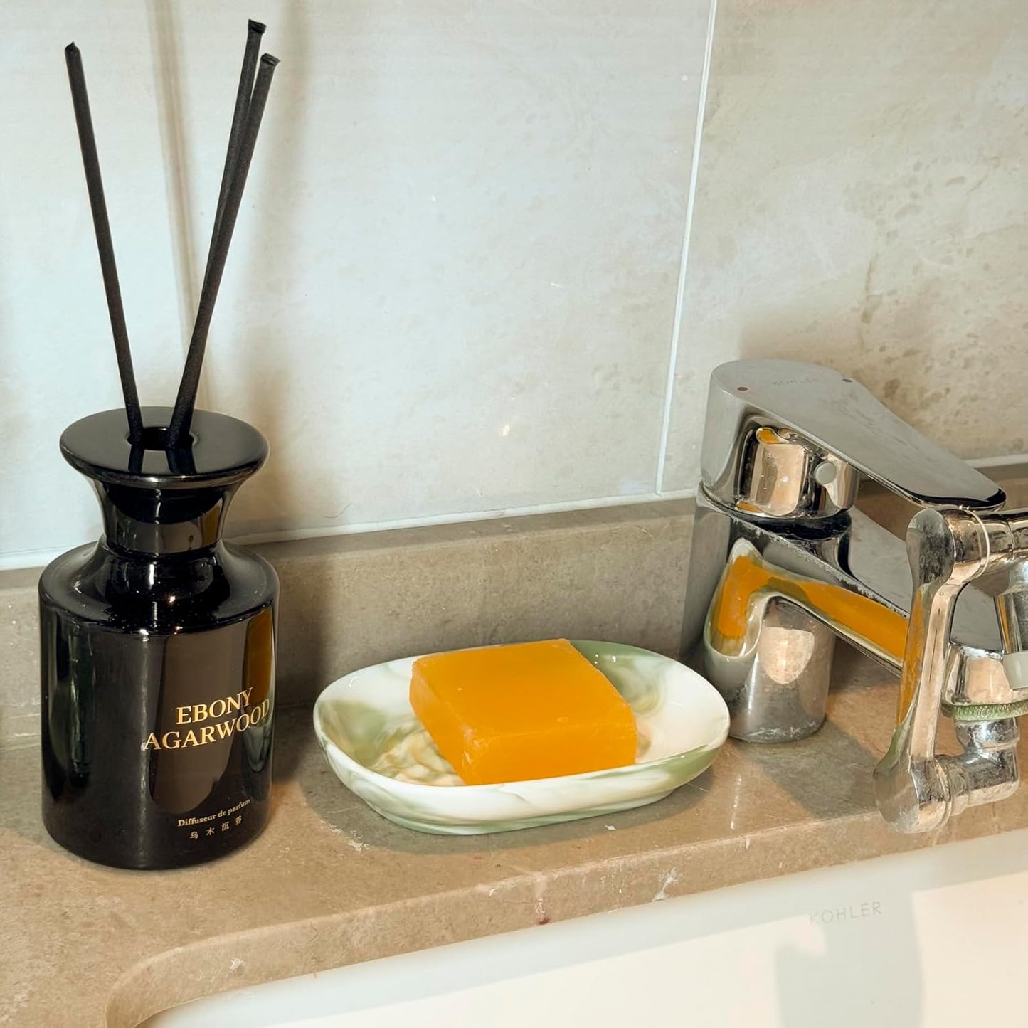 Soap Dish, Ceramic Soap Dish with Marble PatternShower, Soap Saver Tray for Bathroom, Kitchen Sink & Vanity, Multi-Use Holder for Jewelry, Rings, Keys (1 Pack, Green-White)