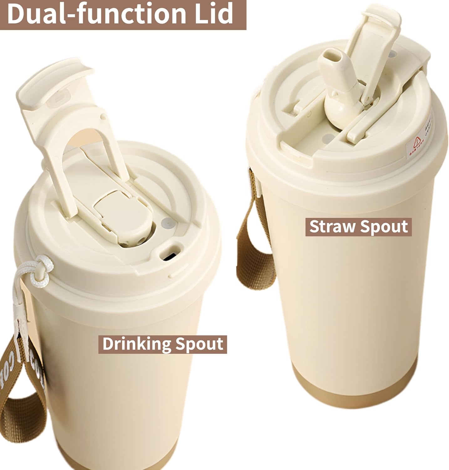 18 oz Insulated Coffee Mug with Straw and Lid, Durable Stainless Steel Coffee Cups with Strap, Reusable Iced&Hot Coffee Tumbler,Portable Coffee Travel Mug for Car, Camping-Creamy White