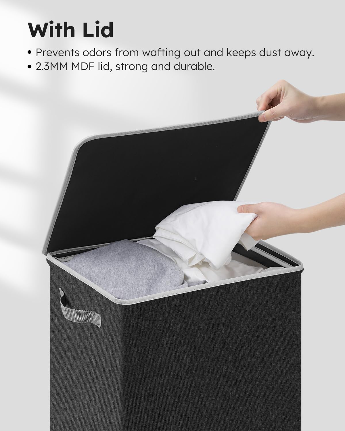 SOLEDI Laundry Hamper with Lid 90L Large & Tall Collapsible Laundry Basket, Clothes Hamper with Bag Removable Easy to Carry, Dirty Hampers for Bedroom, Bathroom, Dorm, College, Dark Grey