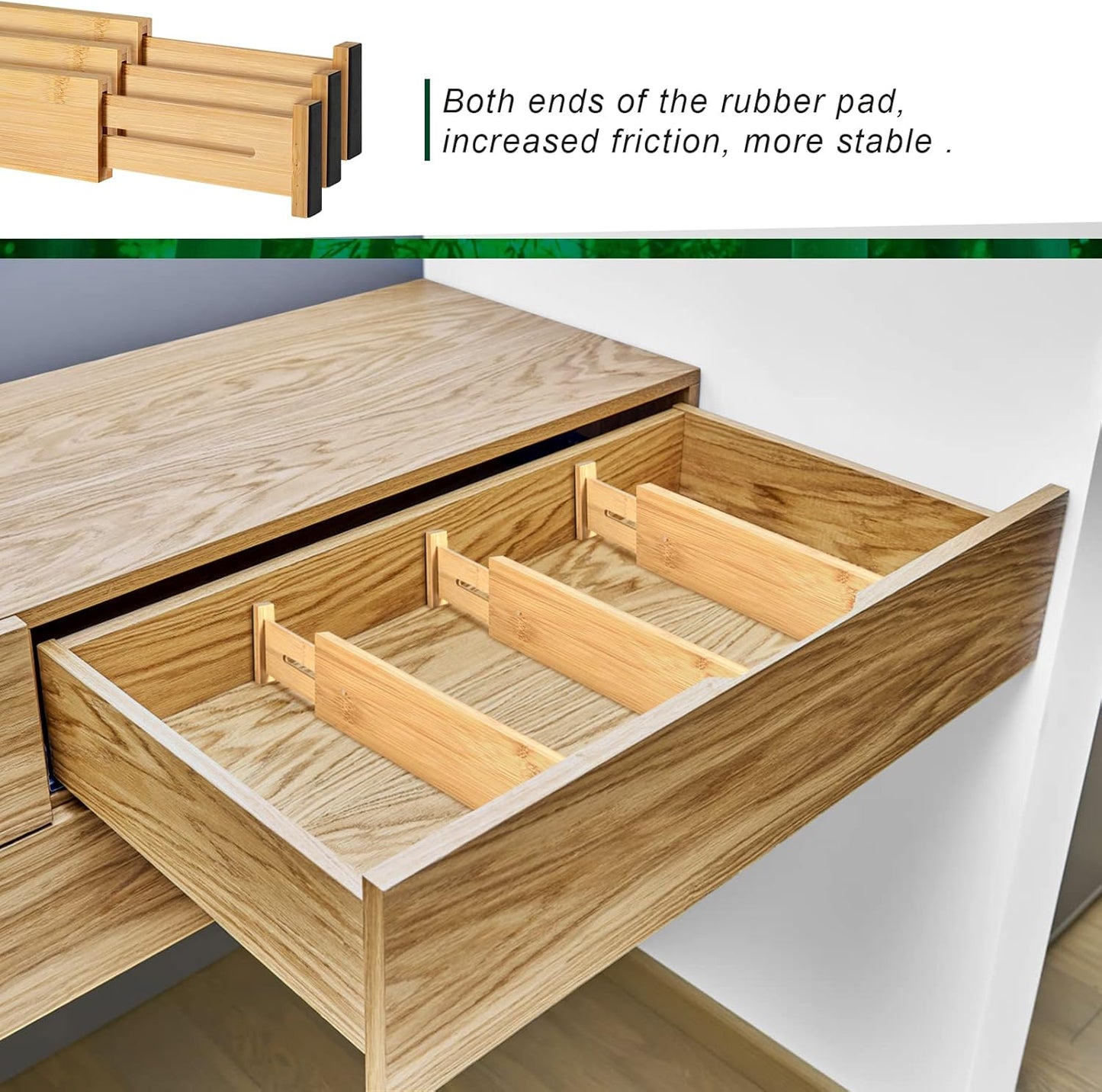 Drawer Divider for Kitchen Organization, Adjustable Bamboo Drawer Dividers Organizers (11.8-17) 4 Pack Expandable Utensil Organizers Separators for Kitchen, Bedroom & More