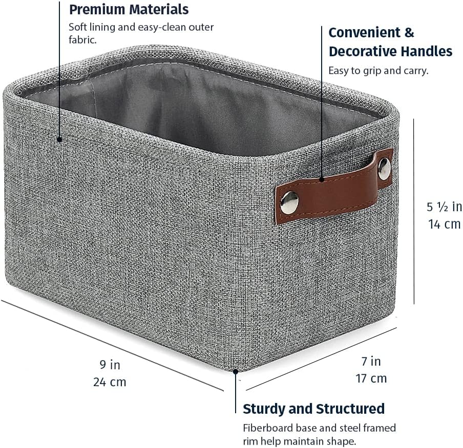 OrganiHaus Baby Fabric Storage Baskets for Shelves 6 Pack, 9x7in Closet Storage Bins for Shelves, Cloth Baskets for Organizing, Linen Closet Organizers, Fabric Basket, Gray Basket
