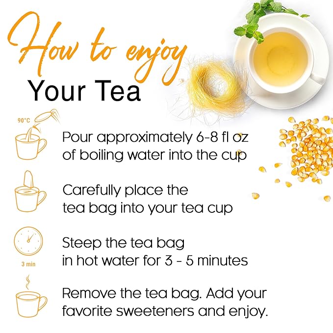 FreshDrinkUS, Premium 135 Tea Bags Corn Silk Tea, 100% Natural & Pure from Corn Silk. Herbal Tea. Clean Ingredients. Made with Natural Material Tea Bags. No Sugar, No Caffeine, Vegan.
