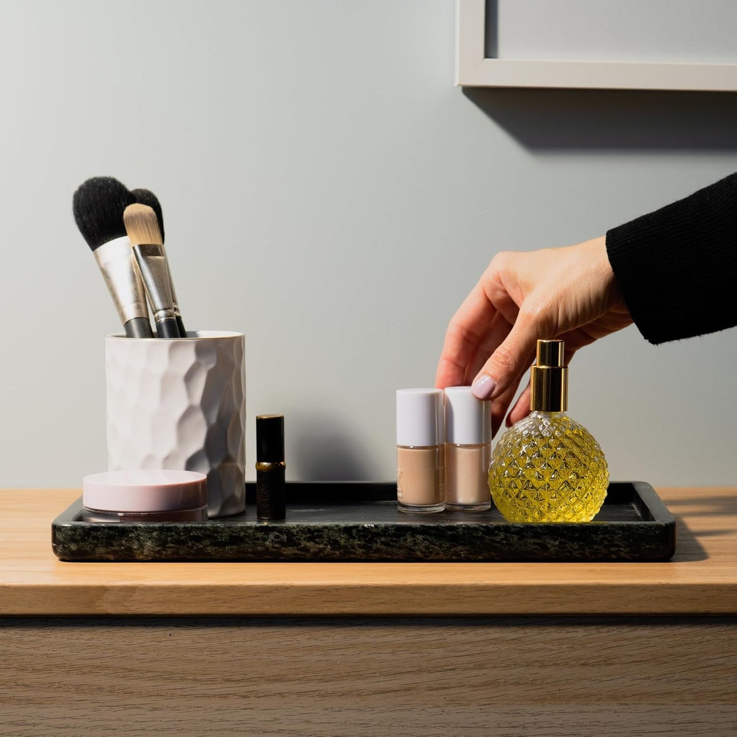 Cork & Mill Black Marble Tray for Bathroom Countertop, Kitchen Counter, or Catchall - 13" x 7½" Large Vanity Tray for Skincare or Perfume - Handcrafted Natural Marble Stone Organizer