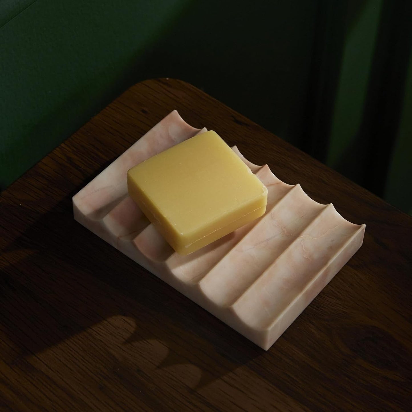 Luxurious Marble Soap Dish Jewelry Ring Tray - Rectangle Stone Soap Tray & Saver for Shower – Self Draining Soap Holder for Bathroom, Kitchen, Beige Travertine (Pink/Cream Rose)