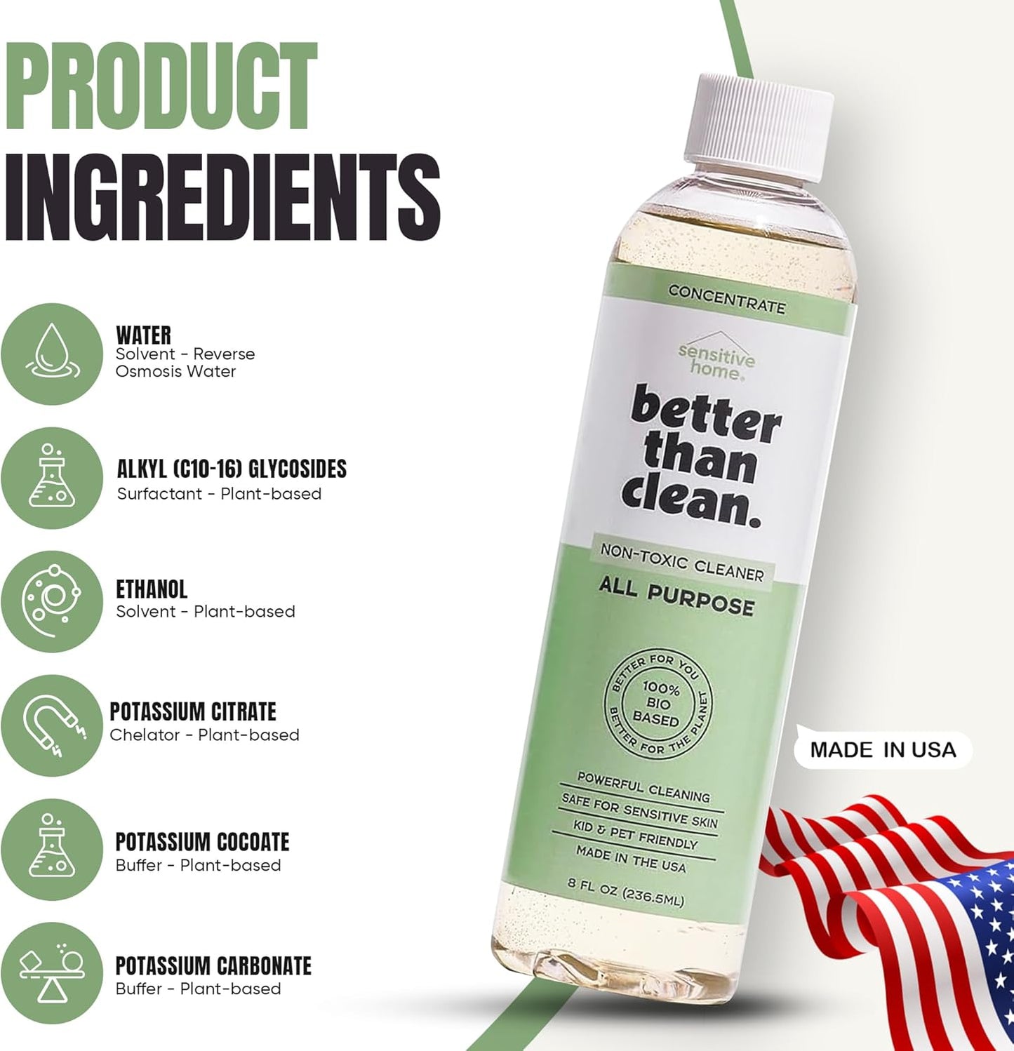 Unscented All Purpose Cleaner Concentrate - Plant-Based, Non-Toxic, Multi-Surface, Fragrance Free Cleaning Products - Pet Safe Cleaner - 8oz Makes 4 Bottles