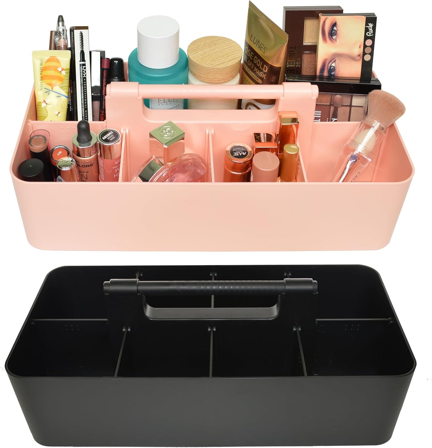 Portable Caddy - Stackable Plastic Organizer with Handle | Desk, Makeup, Dorm, Classroom Art Organizer (Made In USA) (Black/Indie Pink)