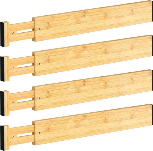 4 PCS Drawer Divider, 17"-22" Adjustable Bamboo Drawer Dividers Organizers, Expandable Separators for Kitchen, Clothes, Dressers, Home, Office