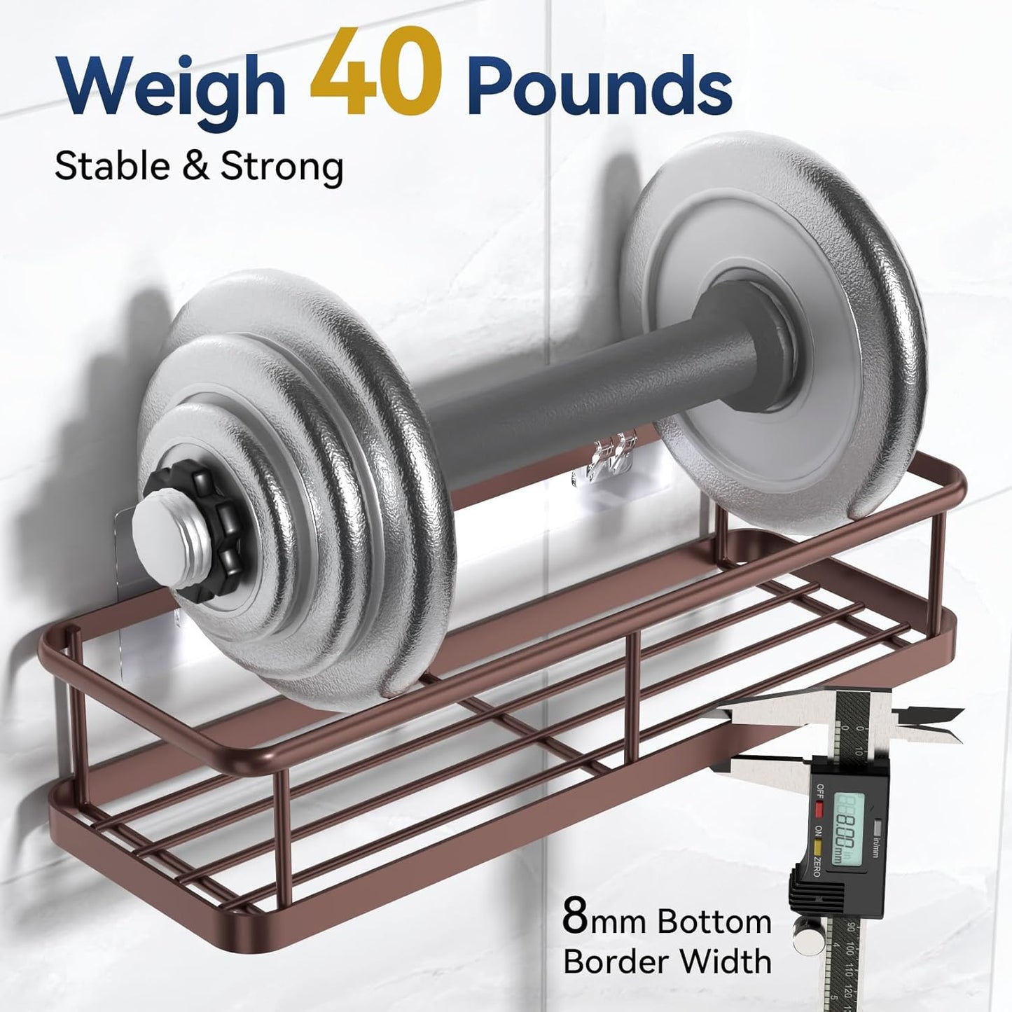 YASONIC Shower Caddy 2 Pack Rustproof Shower Organizer, Large Capacity Shower Shelves for Inside Shower, Bathroom Organizers and Storage with Soap Holder and 12 Hooks, Adhesive Shower Storage Bronze