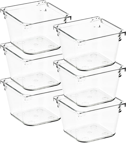 6 Pack Drawer Organizer - 3" X 3" Clear Acrylic Storage Bins with Non-Slip Pads, Versatile Desk Tray for Makeup, Jewelry, Kitchen, Bathroom, and Office Organization
