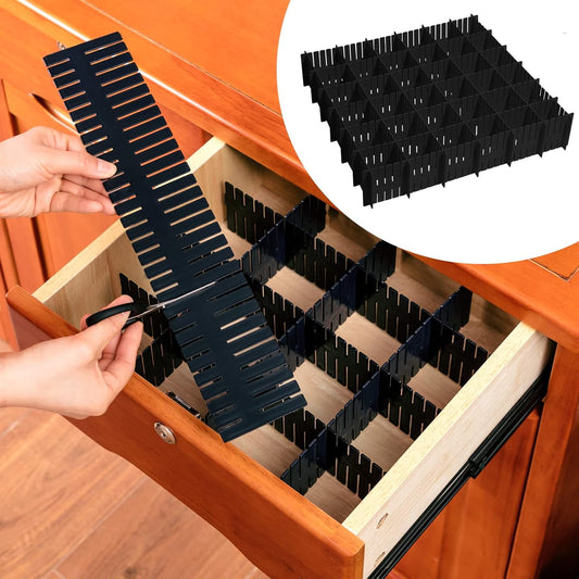 Vesici 80 Pcs Drawer Dividers Adjustable Plastic Organizer DIY Separators Storage Dividers for Socks, Underwear, Makeup, Tidy Kitchen, Bedroom, Dresser(Black)