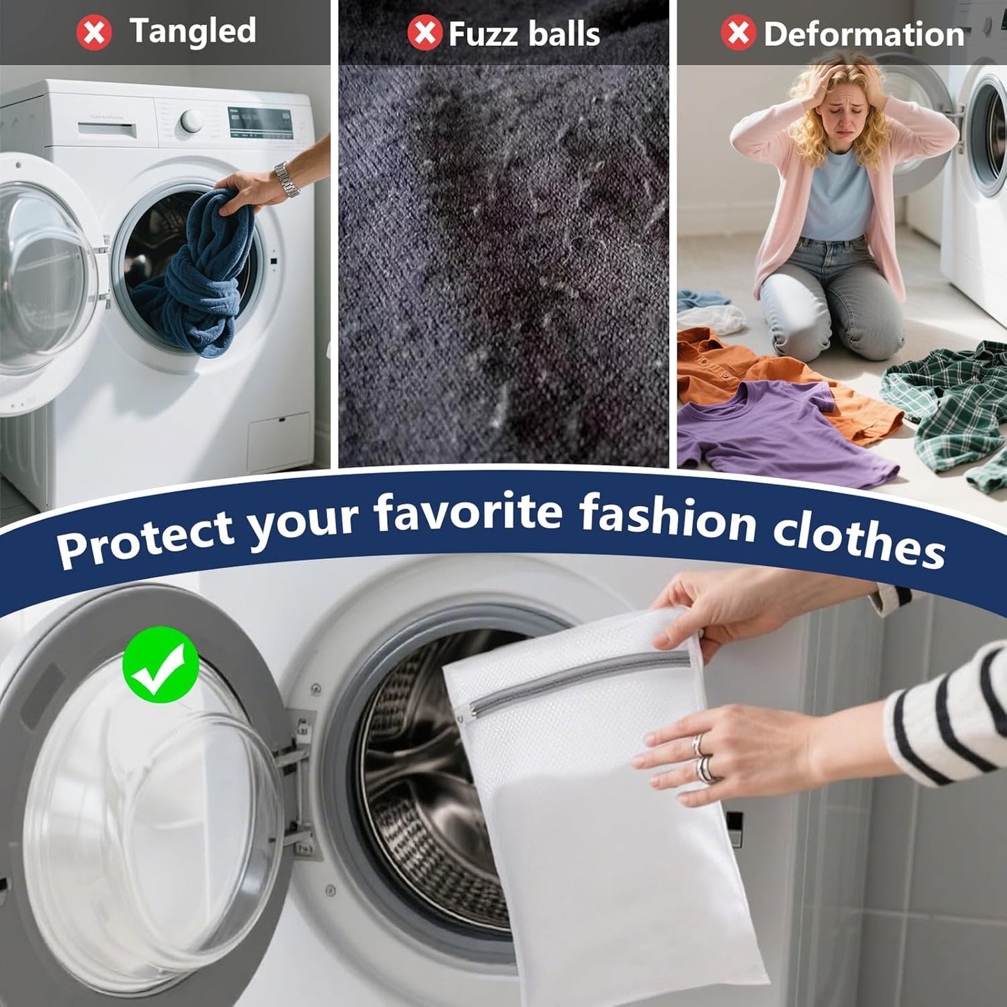 Laundry Bag Backpack with 3 Sizes Mesh Wash Bags and Shoulder Straps Foldable Clothes Hamper Bag with Drawstring Closure for College, Apartment, Laundromat (Black)