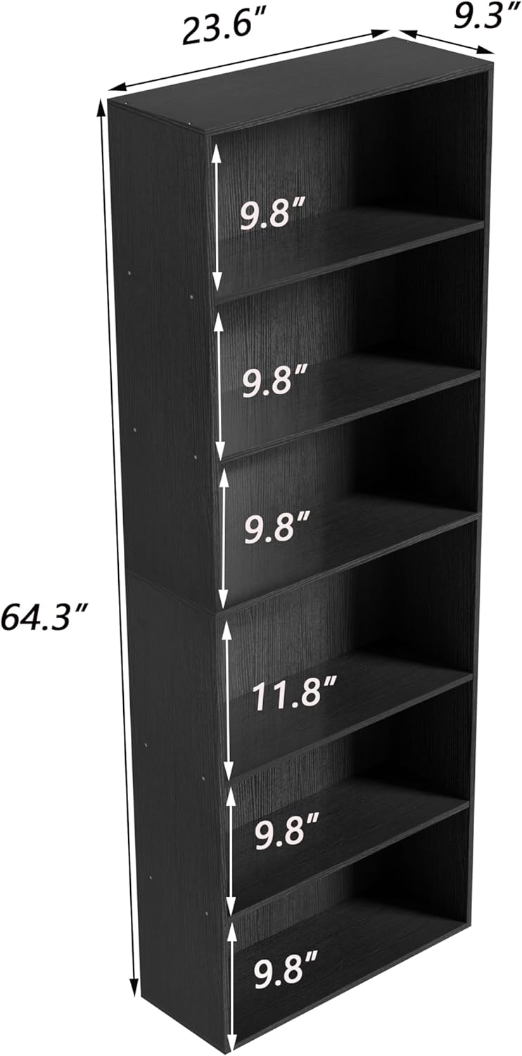 Wooden 6 Cube Storage Organizer,6 Tier Low Bookcase Storage Display Organizer, 64 Inch Versatile Cubes Shelf and Cubby Unit for Any Space (Black, 6 Cube-W(23.6inch)