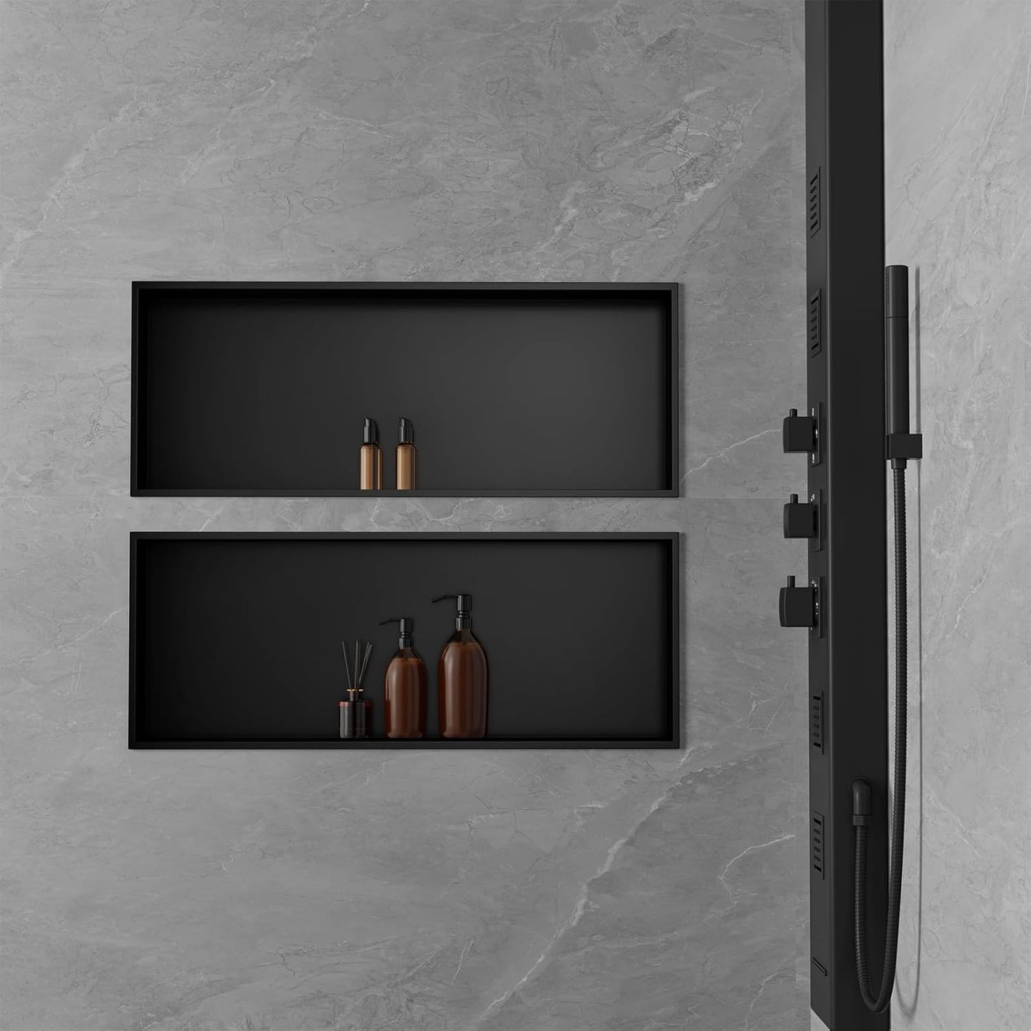 Achelous Stainless Steel Wall Insert Niche - 30" X 12", No Tile Needed, Recessed Shower Shelf Organizer, Matte Black