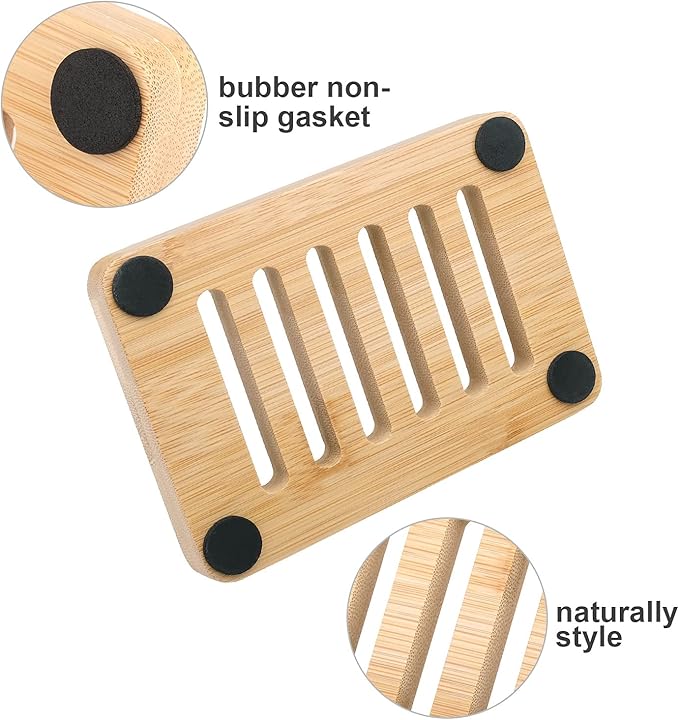 Anwenk Bamboo Wooden Soap Dish, Bar Soap Holder Soap Tray for Shower Bathroom Kitchen Sink Drainer - 2 Pack (Natural Color)