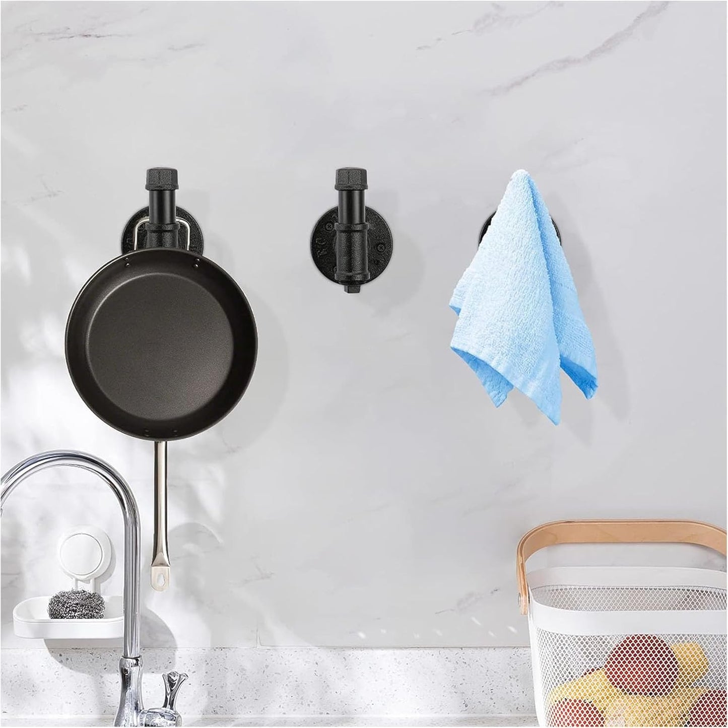 3 Pack Industrial Iron Pipe Robe and Towel Hooks Wall Mounted Home Decor, Bathroom Hardware Rustic Vintage Style Heavy Duty Farmhouse DIY Coat Hook for Wall Hanging