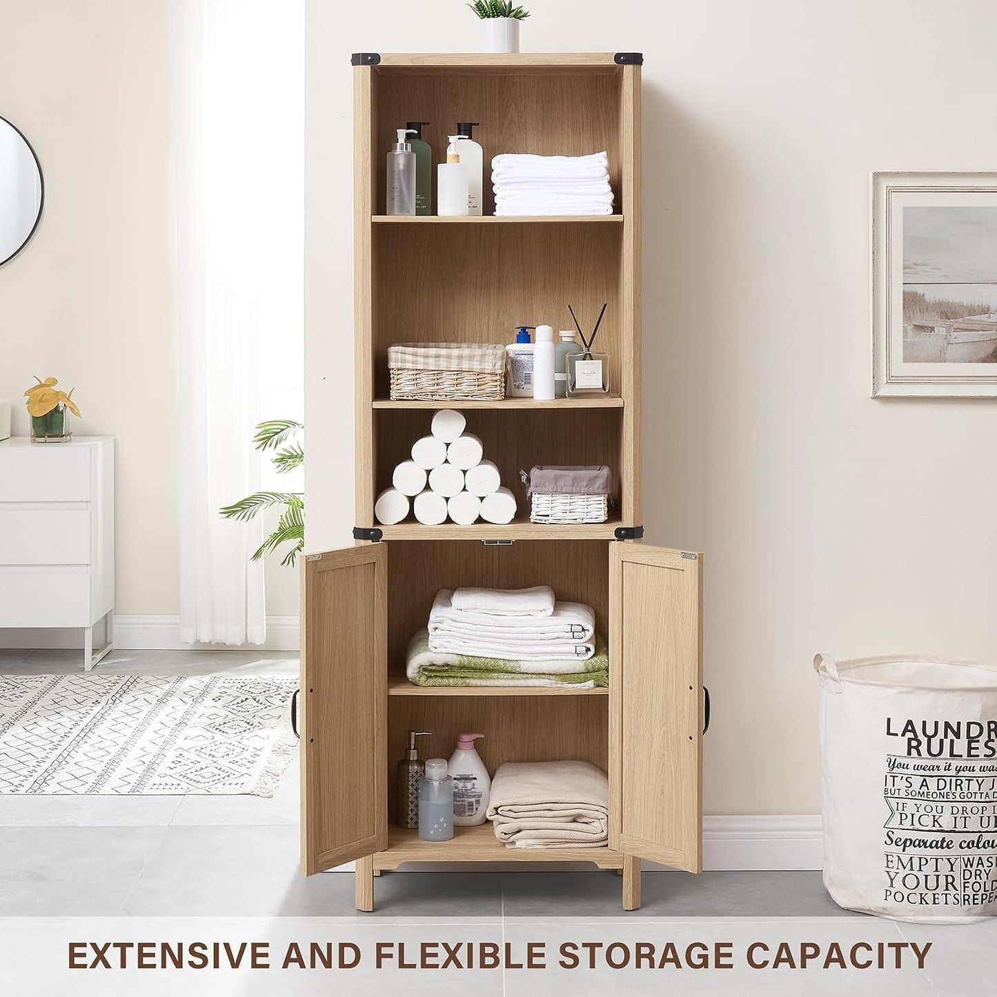 70.87 Tall Storage Cabinet, Farmhouse Storage Cabinet with 2 Barn Doors and Adjustable Shelves, Bathroom Organizer for Living Room, Entryway, Kitchen (Natural Oak)