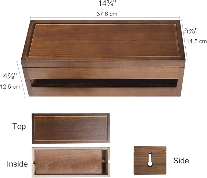 Changsuo Cable Management Box Wooden Cord Organizer Box for Extension Cord Power Stripe Surge Protector Wire Management Concealer Cover Hider for Desktop Home Office Kitchen (Brown)