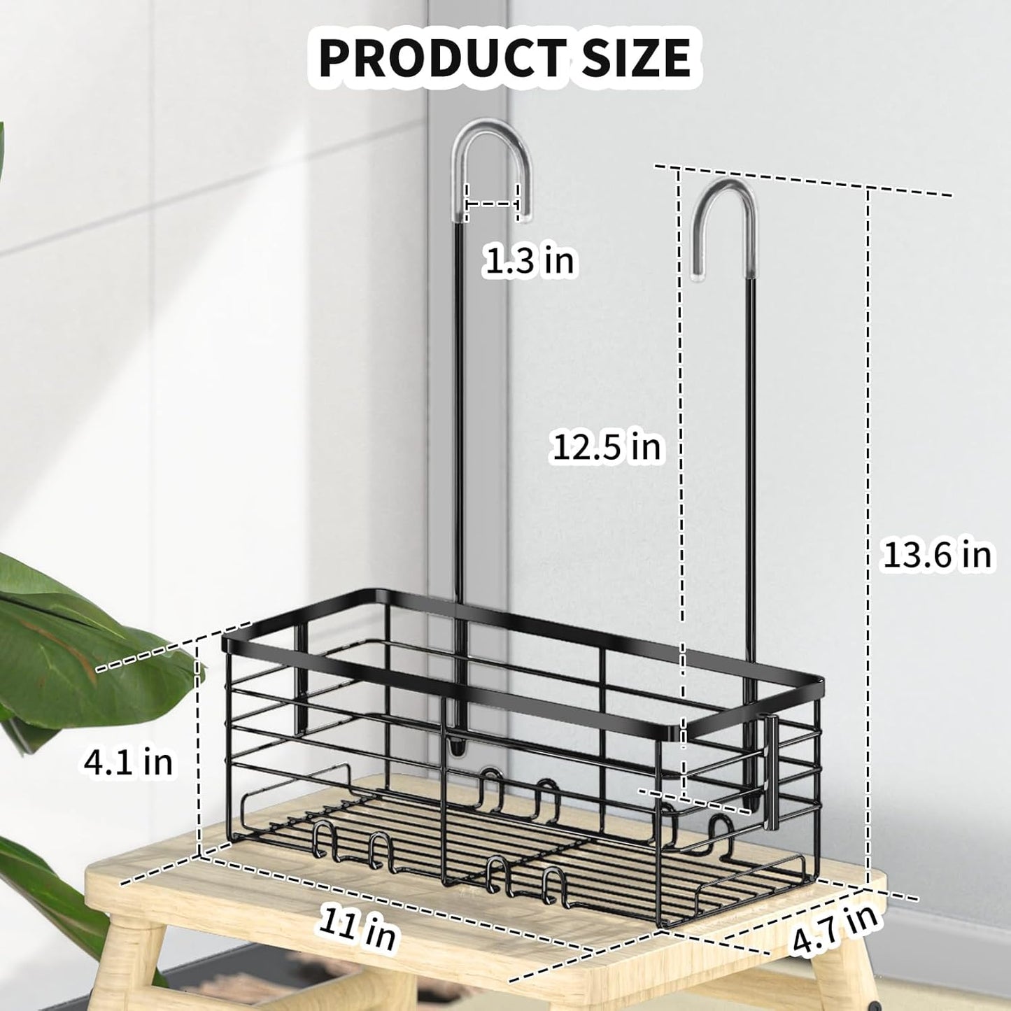 SHANSHUI Shower Hanging Caddy, Bathroom Shower Organizer Basket, Shampoo Bracket Over Door Rack with Hooks, 304 Stainless Steel