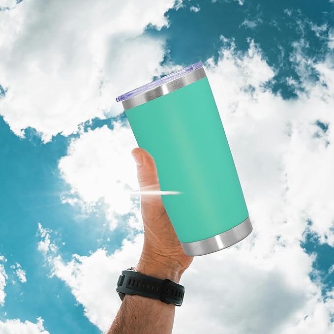 20 oz Tumbler Coffee Travel Tumblers Bulk with Lid Stainless Steel Double Wall Vacuum Insulated Mug Powder Coated Cups fit Car Cupholder for Hot and Cold - Light Blue, 8Pack