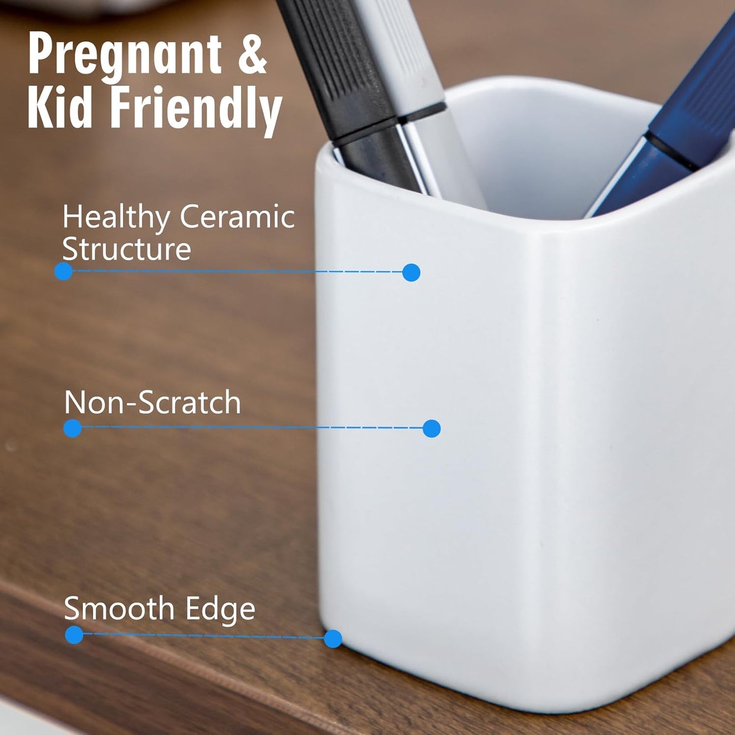 Pen Holder, 2 Pack Pencil Holder for Desk ,Ceramic Pencil Cup Desk Organizer, Makeup Brush Holder Cute, Stationery Accessories for Office, School, Home (Matte white)