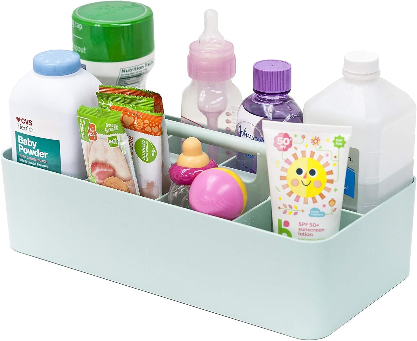 Portable Caddy Organizer -2 Stackable Plastic Caddy with Handle | Desk, Makeup, Dorm Caddy, Classroom Art Organizers (Made In Usa) (Mint/Lavender)