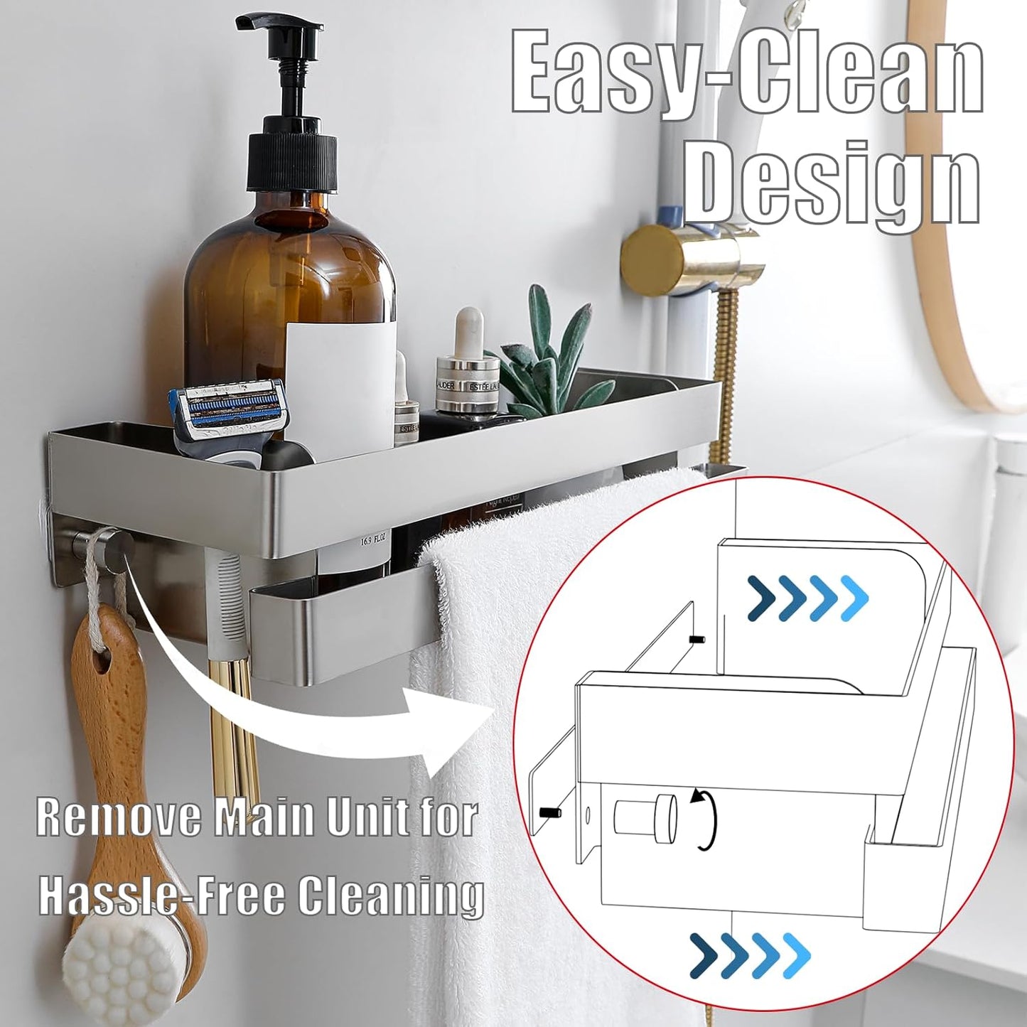 No Drilling Shower Caddy Rustproof Bathroom Organizers and Storage Large丨Wall-Mounted Shelves丨Stainless Steel Shower Rack for Bathroom Decor & Storage - Silver