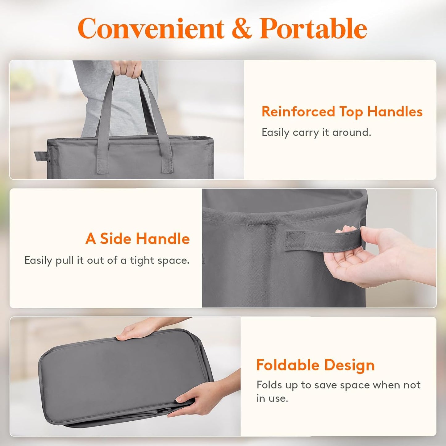 Lifewit 2 Pack Slim Laundry Hamper, Collapsible Narrow Laundry Basket, Small Tall Dirty Clothes Hampers with Handles for Bathroom Bedroom College Dorm, Grey, 65L