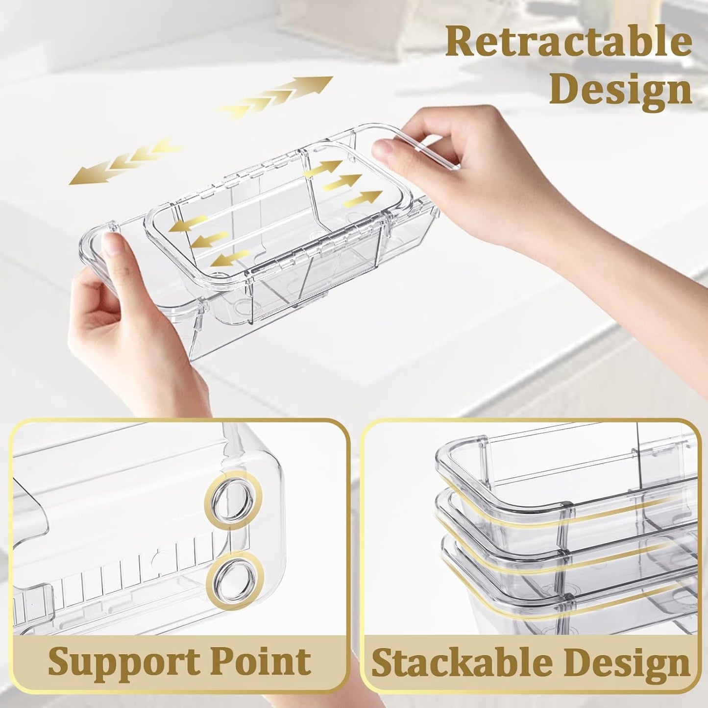 14 Pcs Adjustable Clear Drawer Organizer, Extendable Vanity Storage Bins, Desk Drawer Organizer Set for Makeup, Cosmetics, Bedroom, and Gadgets, Clear