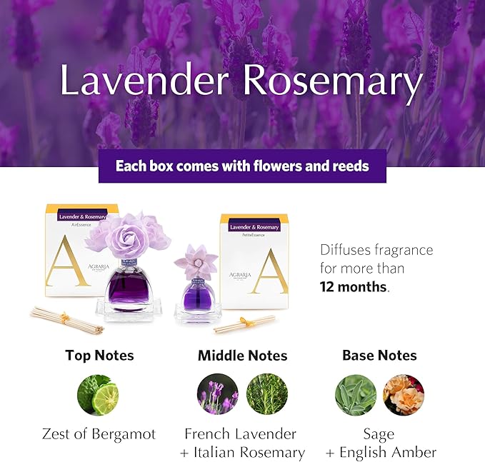 AGRARIA AirEssence & PetiteEssence Flower and Reed Diffuser Set, Luxury Home Fragrance Set, Scented Oil Reed Diffuser Gift for All Occasions