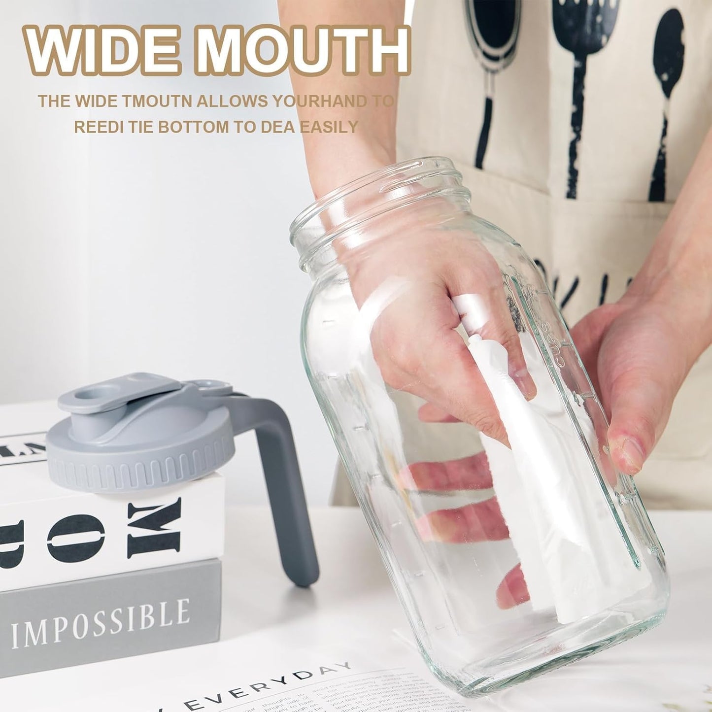 2 Pack 64 oz Glass Pitcher with Lid for Fridge, Half Gallon Pitcher with Lid, Leak Proof, Wide Mouth, 1/2 Gallon Glass Juice Jug for Ice Tea and Coffee (Gray)