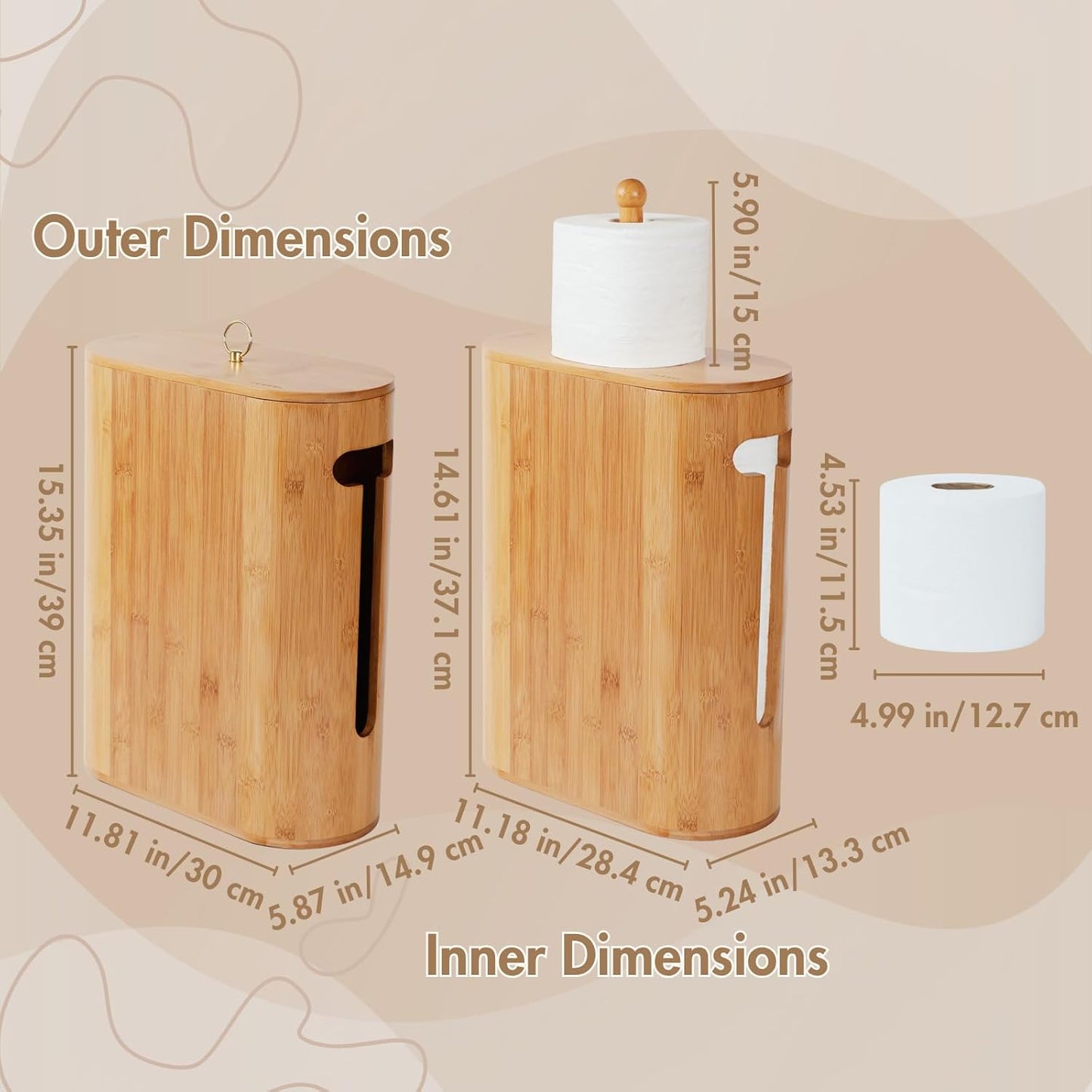 Gobam Bamboo Toilet Paper Storage with Dual-Use Lid, Freestanding Bathroom Tissue Organizer with Viewing Slot, Built-In Handle, Anti-Slip Base, Compact Toilet Paper Holder Stand for up to 6 Mega Rolls