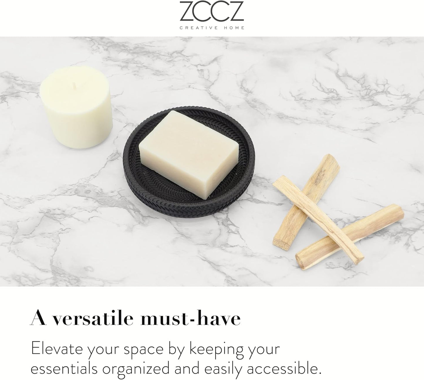 ZCCZ Black Bathroom Accessories Set 4 Pcs - Toothbrush Holder, Soap Dispenser, Vanity Tray, Tumbler - Countertop Organizer for Bathroom - Modern Accessory Set for Home Decor and Storage