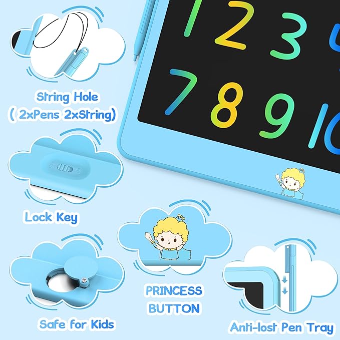 Hockvill LCD Writing Tablet for Kids 12 Inch, Toys for Boys Girls Drawing Pad for 3 4 5 6 7 Year Old Kids Toys, Toddler Erasable Doodle Board Travel Essentials, Children’s Day Gift - Blue