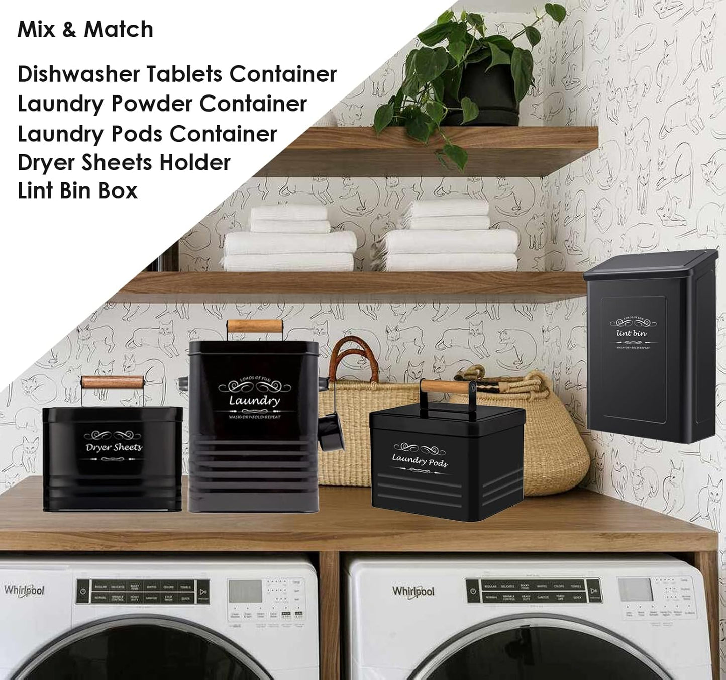 ELITAPRO Dryer Sheets Holder for Laundry Room - Farmhouse Dryer Sheet Box with Lid - Laundry Room Decor & Accessories - Metal Dryer Sheet Container for Laundry Room Organization & Storage (Black)