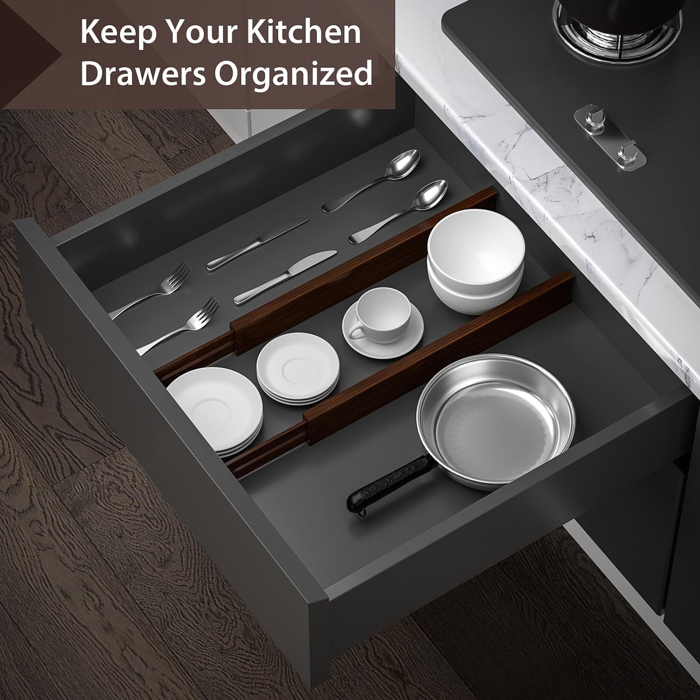 4 PCS Drawer Divider, 17"-22" Adjustable Bamboo Drawer Dividers Organizers, Expandable Separators for Kitchen, Clothes, Dressers, Home, Office, Mocha