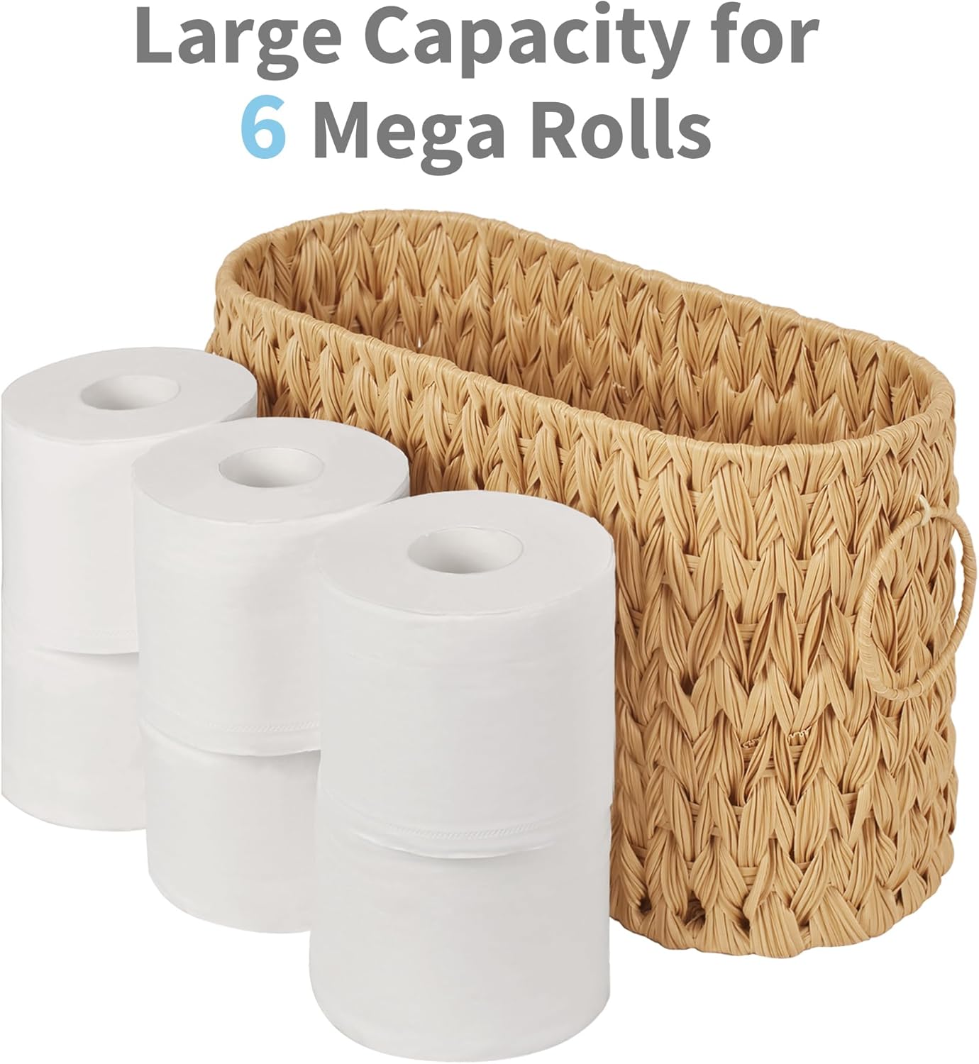 GRANNY SAYS Toilet Paper Storage, Bathroom Storage Basket, Toilet Paper Basket for 6 Mega Rolls, Toilet Paper Holder with Storage, Wicker Basket for Bathroom Accessories