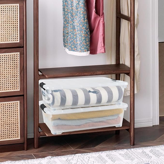 Gloreen 25 Quart Plastic Underbed Storage Container with Wheels, Clear Under Bed Storage Box Bins, 3-Pack