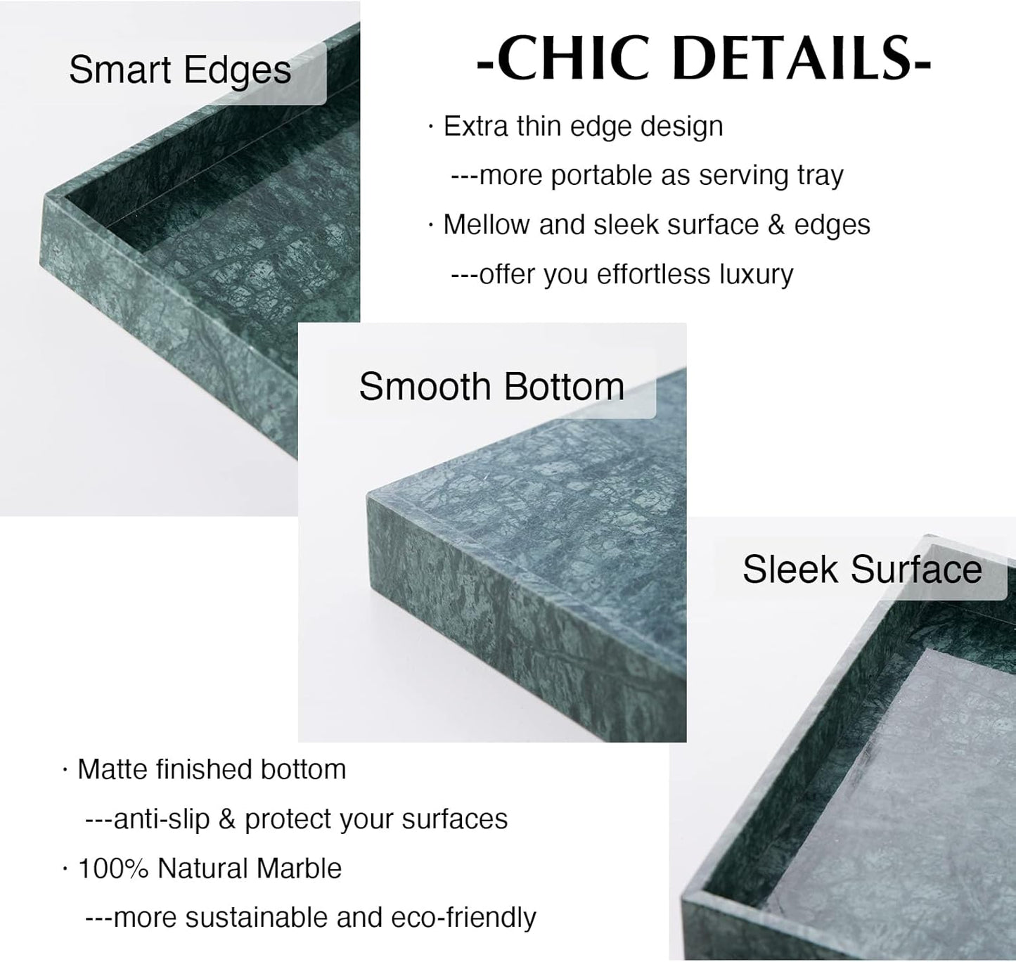 𝐑𝐞𝐚𝐥 𝐋𝐮𝐱𝐮𝐫𝐢𝐨𝐮𝐬 Marble Vanity Tray (12x7in), Counter Organizer for Bathroom, Kitchen, Dresser, Coffee Table, Serving & Decorative (Dark Green)