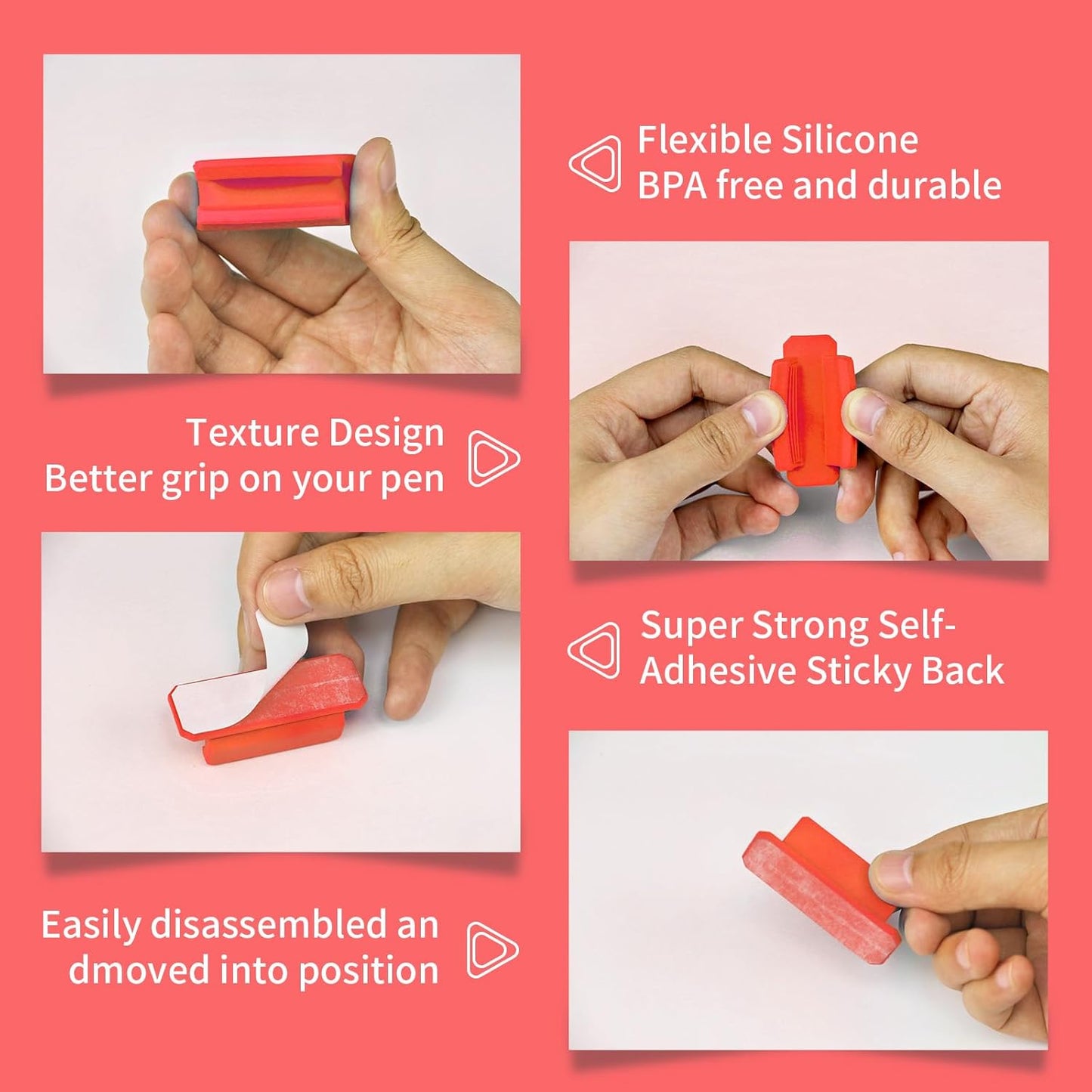 12 Pack Pen Holder for Desk, Silicone Pencil Holder with 12 Extra Adhesive Stickers, Adhesive Pen Holder & Marker Clip for Classroom Office Desk or Any Surface, Teacher Accessories Supplies (Red)