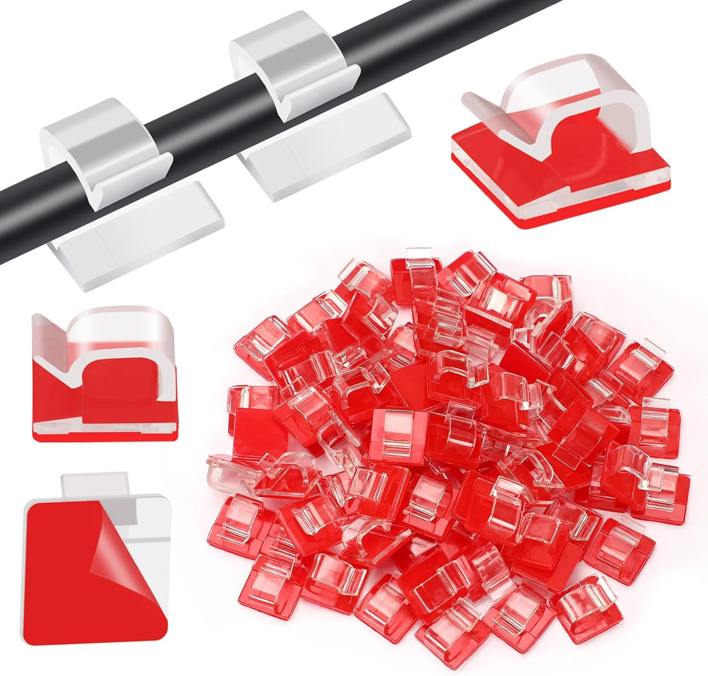 80 PCS Adhesive Cable Clips Christmas Clear Light Strip Mounting Clips Led Light Wire Holder Cable Clamp Organizer for Desk Outdoor Wall Cable