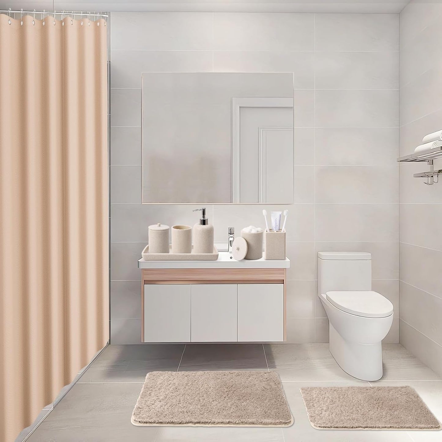 21 Pcs Bathroom Accessory Set with Waterproof Shower Curtain and Non Slip Mat,Resin Bath Set with Toothbrush Holder and Lotion Soap Dispenser,Bathroom Countertop Organizer Set for Home Apartment