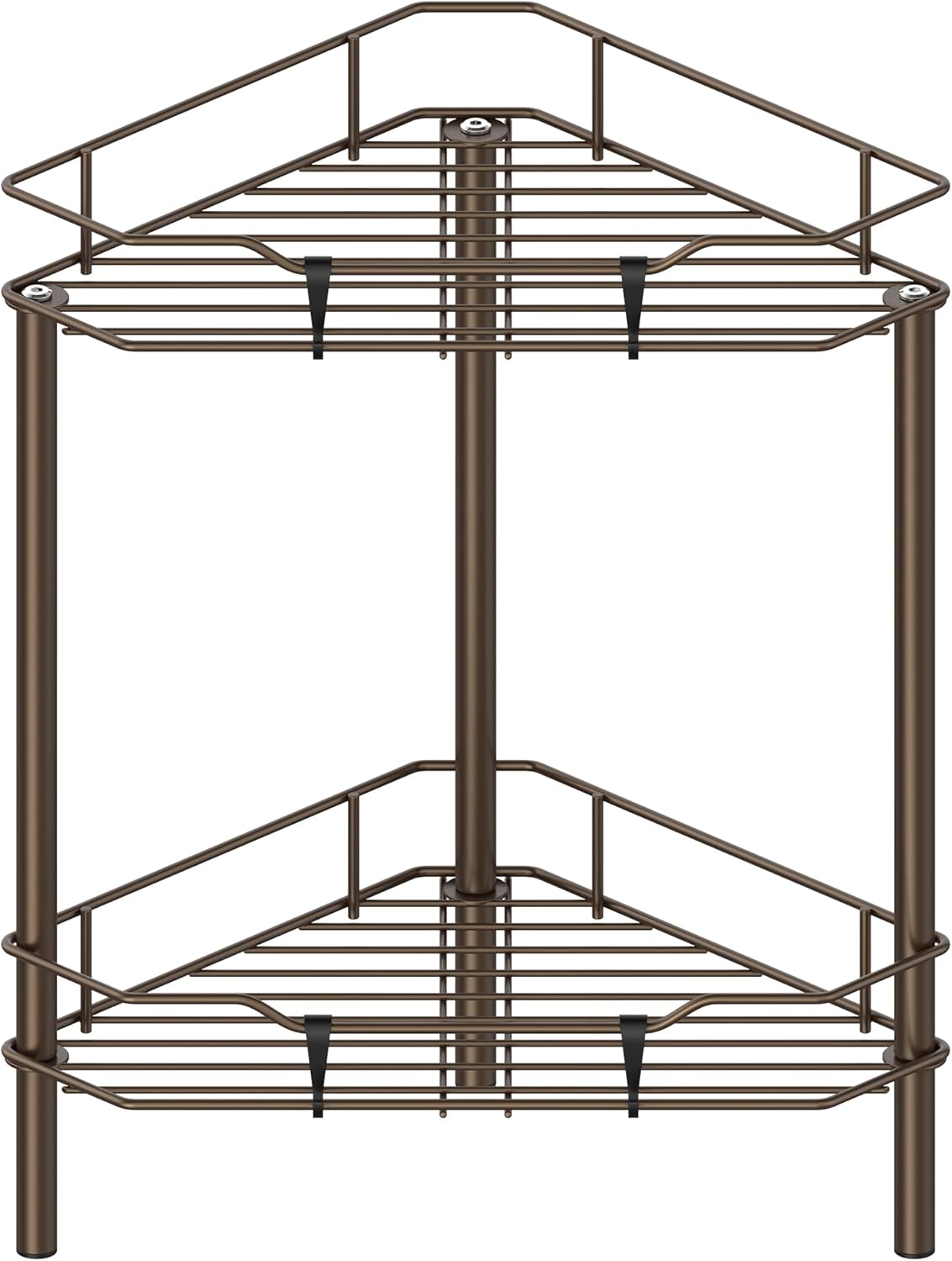 2 Tier Floor Standing Corner Shower Caddy Organizer Shelf with Hooks, Bathroom Shelves Stand Rack, Bronze