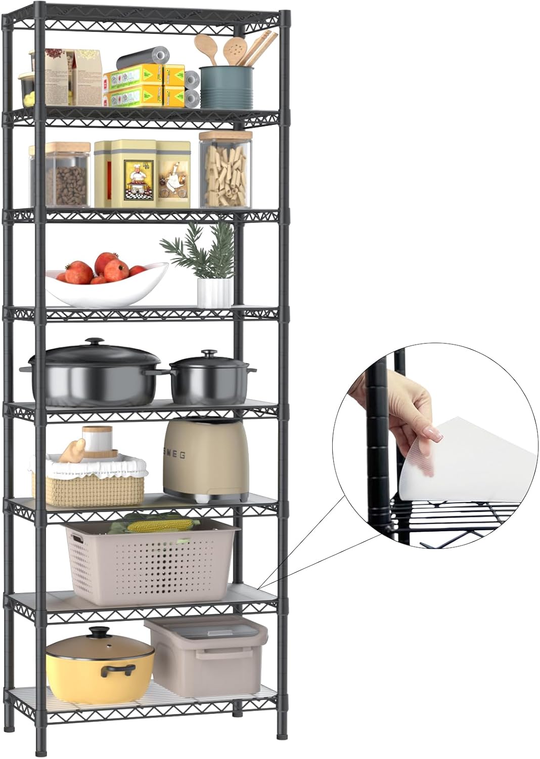 8 Tier Adjustable Storage Shelves Heavy Duty Metal Shelf Wire Shelving Unit Organizer Rack for Home Kitchen Office Pantry Room Bathroom Shelving Organizers and Storage Laundry