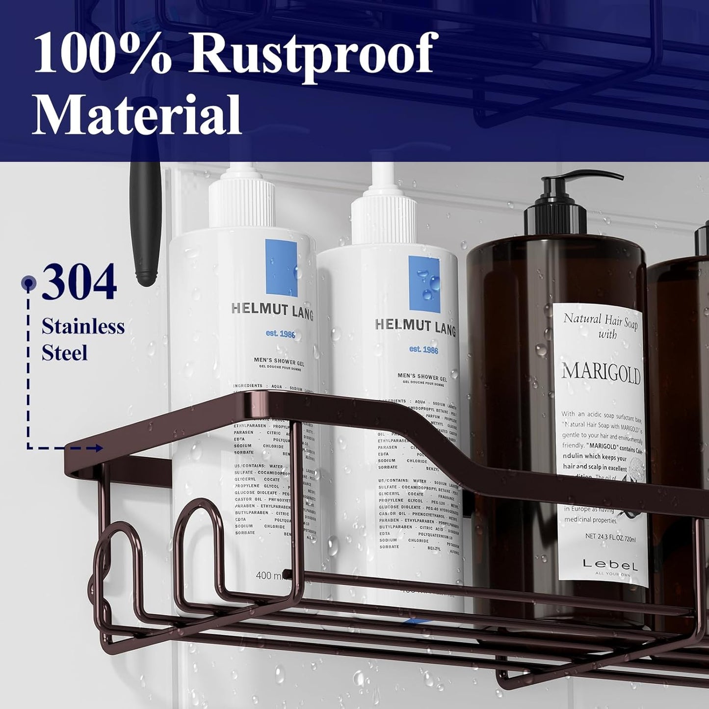 Kitsure Shower Caddy Large - Adhesive Shower Organizer, Stainless Steel Shelf for Inside Shower, No Drill Bathroom Organizers and Storage, Home Decor Accessories, 2 Pack, Brown