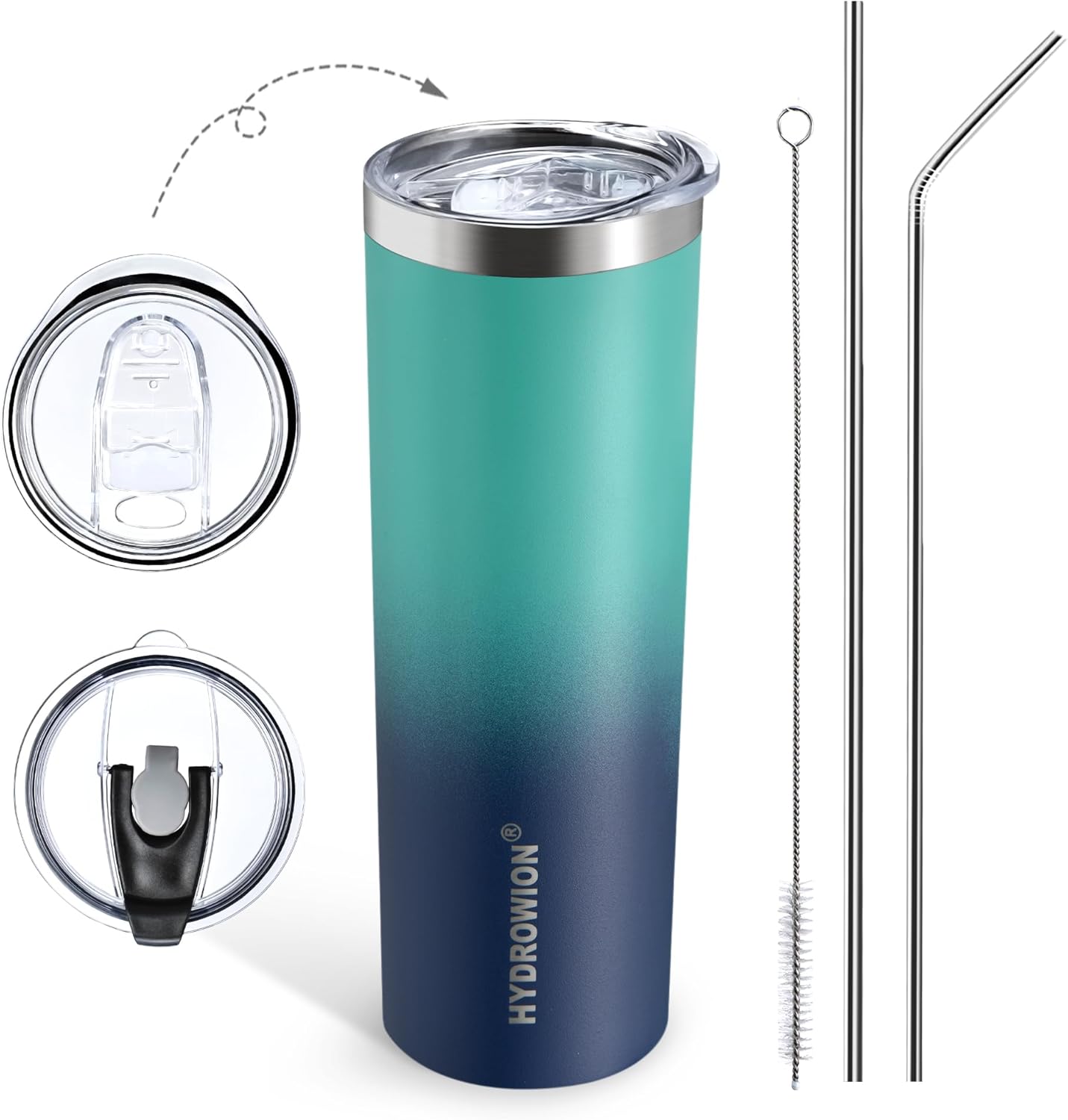 HYDROWION Triple-Insulated Tumblers - Stainless Steel with Lid and Straw, 20 oz Water Bottle, Stainless Steel Cups, Coffee Travel Mug for Home & Office Green-Blue Gradient