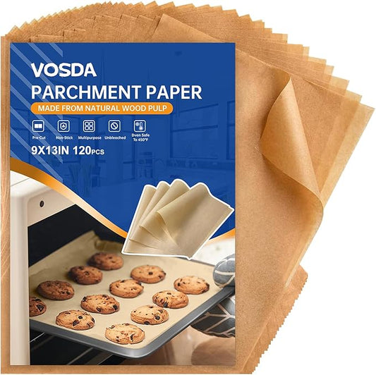 Parchment Paper Sheets for Baking 9-13 IN Precut Non-Stick Parchment Paper Unbleached Baking Sheet Paper for Air Fryer,Baking,Sandwich,Grilling,Steaming,Suitable For Bread Cake Cookies 120p