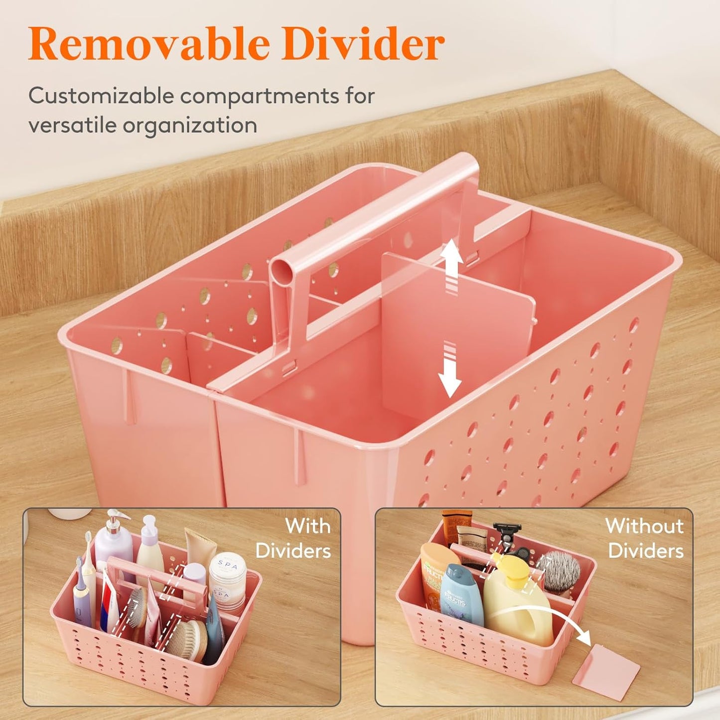 Lifewit Portable Shower Caddy with Handle, 3 Pcs Plastic Shower Caddy Dorm with Holes, Clean Organizer Basket for Bathroom, College, Dorm Room Essentials, Pink