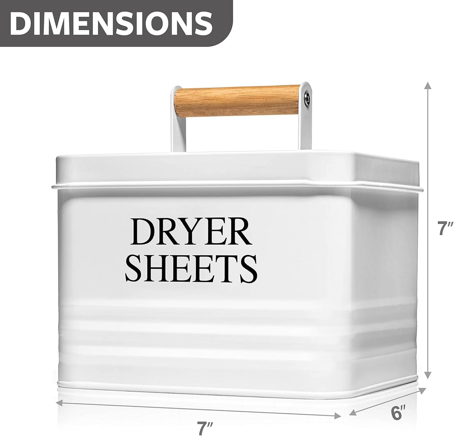 Calindiana Modern Farmhouse Metal Laundry Dryer Sheets Holder Fabric Softener Dispenser with Lid for Laundry Room Decor and Accessories and Space Saving Laundry Organization and Storage, White